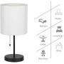 Modern Desk lamp，Black Bedside nightstand Table Lamps with White Fabric lampshade for Bedroom Living Room Office Guest Room, Set of 2