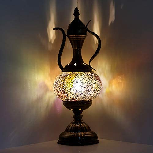 Marrakech Stunning Handmade Turkish Moroccan Mosaic Table Lamp Stained Glass Accent Lamp Desk Bedside Lamp Light for Living Room with Bronze Base (4)