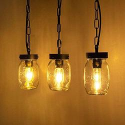 Wellmet Farmhouse Chandelier Glass Mason Jar Adjustable, 5-Light Dining Room Lighting Fixtures Hanging Rustic Light with Wires for Kitchen Island Dining Room Living Room Cafe Pub (3 Lights)