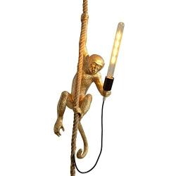 IJ INJUICY Monkey Pendant Light, Resin Hanging Lamp, Hemp Rope Ceiling Light Fitting for Kitchen, Bedroom, Living Dining Room, Corridor, Restaurant, Bar (Gold)