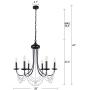 Wellmet Black Farmhouse Chandeliers for Dining Room Kitchen Island Lighting Hanging Fixture 6 Arms, 6-Light Chandeliers,Classic Candle Ceiling Pendant Light Fixture, 28 inches Diameter