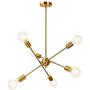 Bowrain 6 Lights Fixture Pendant Light Modern Sputnik Polished Gold Lamp Brushed Brass Mid Century Chandelier Hanging Flush Mount Light Fixture with Adjustable Arms for Dining Room Kitchen Living Room