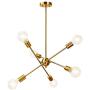 Bowrain 6 Lights Fixture Pendant Light Modern Sputnik Polished Gold Lamp Brushed Brass Mid Century Chandelier Hanging Flush Mount Light Fixture with Adjustable Arms for Dining Room Kitchen Living Room