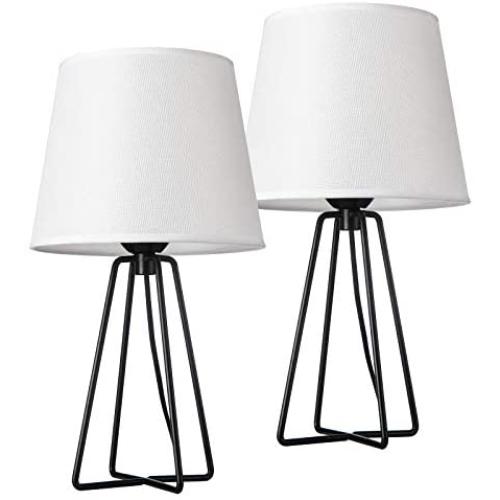 Modern White Table Lamps Set of 2, Minimalist White Fabric Shade Metal Base Bedside Desk Table Lamp Nightstand for Bedroom Living Room Kids Room