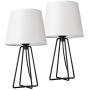 Modern White Table Lamps Set of 2, Minimalist White Fabric Shade Metal Base Bedside Desk Table Lamp Nightstand for Bedroom Living Room Kids Room