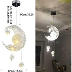 Modern Hanging Light Fixture, Beautiful LED Moon Star Ceiling Pendant Lighting for Kids Children Bedroom, Chandelier Light Fixture for Dining Room Bedroom Living Room Home Decoration-Warm White