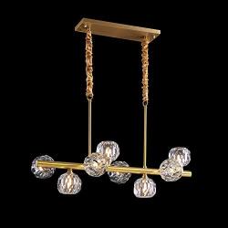 APBEAM Crystal Gold Chandelier Hanging Linear Pendant Light Modern for Dining Room Living Room Kitchen Island Over Table 8-Lights