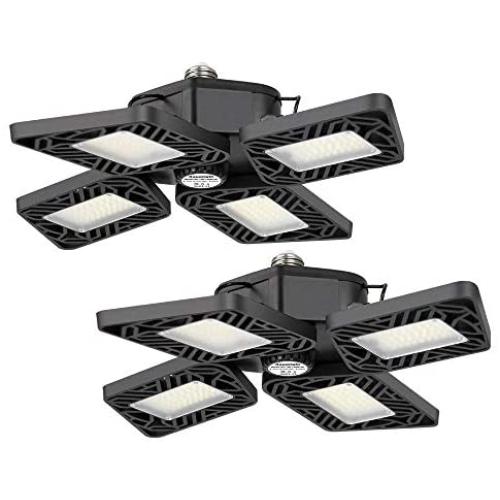 120W LED Garage Lights,12000 Lumens Super Bright Garage Ceiling Lights with 4 Adjustable Panels, Easy-Installation 6000K Deformable Bay Lights for Basement, Workshop, Barn, Warehouse(2 Pack)