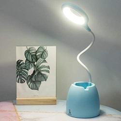 Desk Lamp with USB Charging,360° Flexible Hose Battery Operated USB Desk Light for Reading Student Study,3 Modes Dimmable Lamp for Home Office Dorm Bedroom (Blue-2000mA)