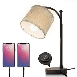 Miceshu Table Lamps for Bedrooms, Bedside Table Lamp with Dual USB Port Modern Design Bedroom Nightstand Reading Lamp Perfect for Living Room, Office, Apartment Decor Gray Color