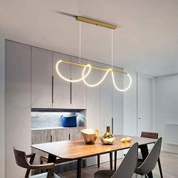 TFCF Modern LED Pendant Light with Remote Control Stepless Dimmable Contemporary Chandelier Gold 78W Adjustable Ceiling Fixture Wave Light for Dining Room & Kitchen Island (80cm/31.49Inch)