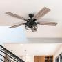 Honeywell Ceiling Fans 50614-01 Carnegie LED Ceiling Fan 52'', Indoor, Rustic Barnwood Blades, Industrial Cage Light, Matte Black