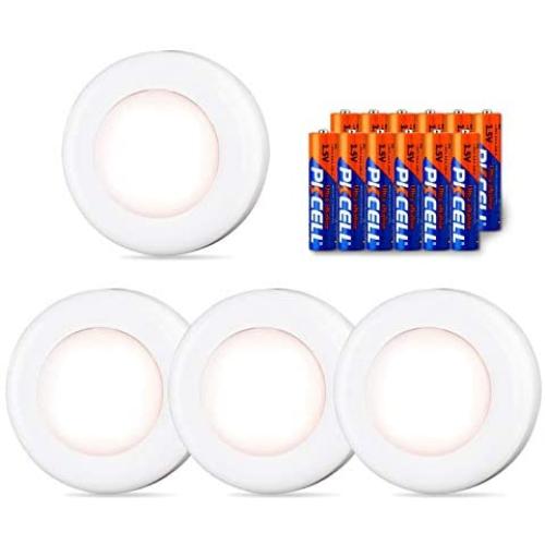 Tap Light, Push Lights, STAR-SPANGLED Touch Lights Battery Included, Stick on Puck Lights Battery Operated Powered DIY for Closet, Cabinet, Dollhouse, Wardrobe, Classroom, Kitchen (Warm White, 4 Pack)