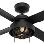 HUNTER 50336 Spring Mill Indoor / Outdoor Ceiling Fan with LED Lights and Pull Chain Control, 52'', Matte Black