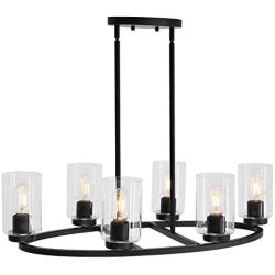 TULUCE 6 Light Farmhouse Chandelier Lighting Vintage Island Pendant Lamp Oval Shape Flush Mount Lighting Fixture Black Pendant Lamp for Entryways, Dining Rooms Living Areas or Kitchen Spaces.