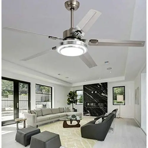 52'' 5 Blades Ceiling Fan with Lights Brushed Nickel Modern Ceiling Fan Chandelier Remote Control Fandelier Ceiling Fan for Bedroom,Dining Room,Living Room,Pavilion