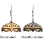 Capulina Tiffany Dining Table Lights, 18 Inch Wide Hanging Tiffany Style Lamp, 2-Light Stained Glass Lighting Fixtures, Stained Glass Dining Room Lights, Dragonfly Style Tiffany Pendant Lights