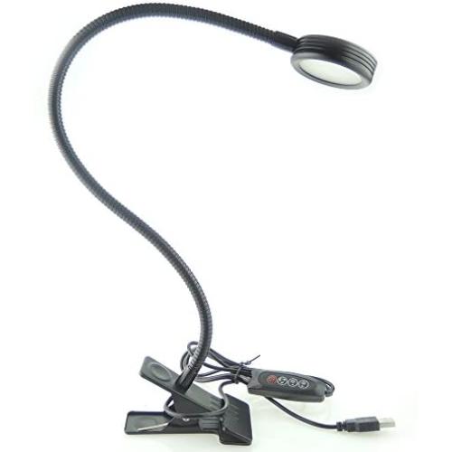 QUANS Dimmable Clip on Clamp LED Gooseneck Desk Light Lamp, Clip-on 3 Color Changeable Reading Lights, C-Clamp Nightlight, USB Port (Black (3 Color Temperature))