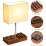 Briever USB Table Lamp, Multi-Functional Bedside Desk Lamp with 2 AC Outlets, 3 USB Charging Ports and Wooden Phone Stands, Modern Nightstand Lamp for Bedroom, Guest Room, Office