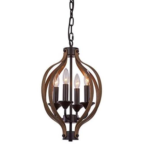 4-Light Chandelier Rustic Metal Pendant Light Adjustable Height oval Pendant Ceiling Hanging Light Fixture with Oil Rubbed Bronze Finish Wood Texture Indoor Kitchen Island Dining Living Room Farmhouse