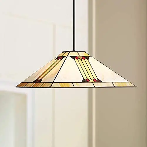 Capistrano Bronze Tiffany Pendant Chandelier 20'' Wide Mission Geometric Warm Yellow Art Glass 3-Light Fixture for Dining Room House Island Entryway Bedroom Living Room - Robert Louis Tiffany