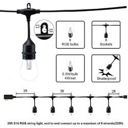 SUNTHIN 50FT Colored Outdoor String Lights for Holiday Party Lights, Patio Backyard, Home and Outdoor Decorative, with Shatterproof S14 RGB Light Bulb and Wireless 2.4G Remote Controller