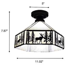 KWOKING Lighting Vintage Elk Pattern Ceiling Lighting Fixtures Tiffany Stained Glass Style Flush Mount Ceiling Light for Living Room, Hallway, Kitchen, Dining Room in Black 11 inches