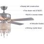 SILJOY 52”Reverse Ceiling Fan with Lights and Remote, Modern Design Chandelier Fan, Elegant Indoor Crystal Fan Light Kit for Bedroom Dining Room, 5 Wood Blades, Polished Chrome