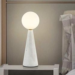 KWOKING Modern Milk Glass Shade Ball Desk Light 1 Bulb Table Lamp with Tapered Marble Base Creative Office Nightstand Lamp for Study Room Living Room in White