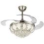 TFCFL Chandelier Ceiling Fans 42'' Luxury Retractable and Remote Control Crystal Ceiling Fan Light Kit Dimmable 3 Speeds Lighting Fixture Silent for Dining Bedroom Living Kitchen Office (Silver)