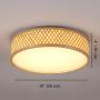 LITFAD Contemporary Drum Shape Flush Mount Ceiling Light Wood and Acrylic LED Ceiling Lamp Weaving Natural Wooden Pandent Light for Dining Room Bedroom Living Room - 10''