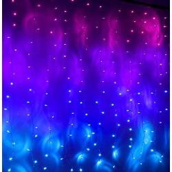 Pink Purple & Blue Ombre Fairy Curtain Lights with Dimmer Switch, Ombre Rainbow LED Icicle String Curtain Lights for Girls Room, Bedroom, Teen Room, Kids Room, Wedding, Holiday, Mermaid Décor