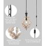 CLAXY Wooden Plug-in Pendant Light Distressing Off-White Farmhouse Hanging Light Fixture