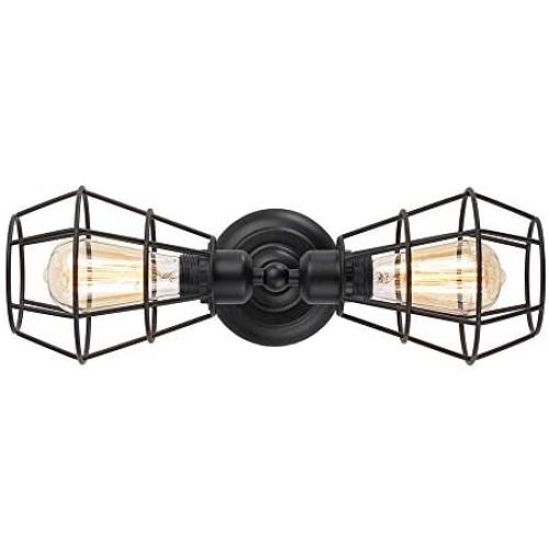 KOONTING 2-Light Industrial Bathroom Vanity Light, Metal Wire Cage Wall Sconce, Vintage Edison Wall Lamp Light Fixture for Bathroom Dressing Table Mirror Cabinets Vanity Table Living Room Porch.