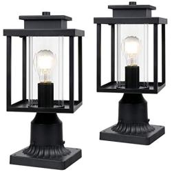 Osimir Outdoor Post Light 2 Pack, 1-Light Exterior Post Lantern with Pier Mount Base, Lamp Post Light Fixture in Black Finish with Cylinder Glass, 6.7''W x 15''H, 2353/1G-2PK