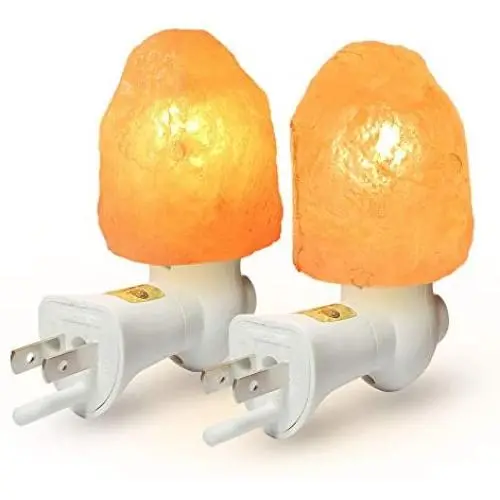 2 Pack Himalayan Salt lamp Night Light Salt Rock Hand Carved Natural Pink Himalayan Salt Lamps for bedrooms Night Light Plug in Wall Light Bulb Air Purifying Lighting/Decor
