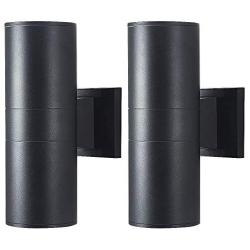 LED Cylinder Up Down Wall Light, Porch Light Outdoor Wall Light with Matte Black Aluminum Cylinder and Tempered Glass Cover Waterproof Wall Sconce 2 Pack