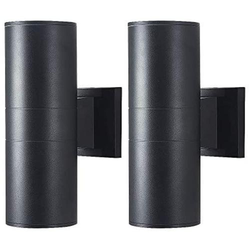 LED Cylinder Up Down Wall Light, Porch Light Outdoor Wall Light with Matte Black Aluminum Cylinder and Tempered Glass Cover Waterproof Wall Sconce 2 Pack