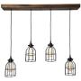 West Ninth Vintage Fayette Wood Pendant Chandelier Light - Farmhouse Rustic Lighting for Kitchen Island - Dining Room - Bar - Industrial - Billiard Table - Edison Cages - 4 Pendants - Jacobean