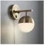 Luna Mid Century Modern Wall Lamp Antique Brass Plug-in Light Fixture Frosted Glass Globe Shade for Bedroom Bedside Living Room Reading - 360 Lighting