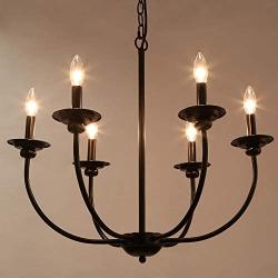 LALUZ Black Chandelier, Dining Room Fixture Transitional Modern Farmhouse Kitchen Island Lighting, 26 inches, 6 Source