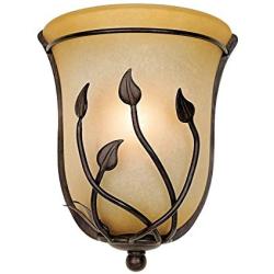 Leaf and Vine Farmhouse Wall Light Sconce Pocket Bronze Hardwired 10 1/2'' High Fixture Amber Rimmed Glass for Bedroom Bathroom Hallway - Regency Hill