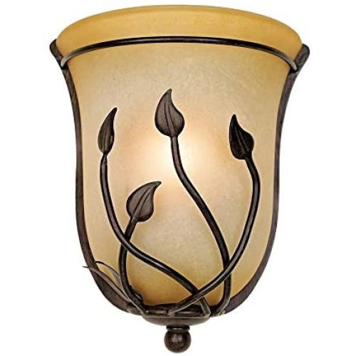 Leaf and Vine Farmhouse Wall Light Sconce Pocket Bronze Hardwired 10 1/2'' High Fixture Amber Rimmed Glass for Bedroom Bathroom Hallway - Regency Hill