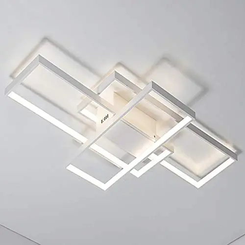 Modern LED Ceiling Lights Living Room Dining Room Ceiling Lighting Fixtures 3000-6500K Hanging Lamp Dimmable Remote Acrylic Rectangle Chandeliers Hotel Kitchen Bedroom Pendant Light,White/90cm/50w