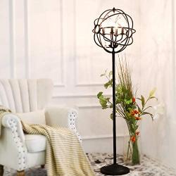 LALUZ Floor Lamp, Modern Orb Standing Light with Crystal Pendant, Black Painting Finishes for Office, Living Room, Reading Room A03132