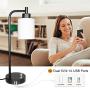 Boncoo Industrial USB Table Lamp Stepless Dimmable Bedside Desk Lamp with 2 USB Charging Ports Vintage Nightstand Lamps Opal Glass Shade Simple Reading Lamp for Living Room Office 6W LED Bulb Included