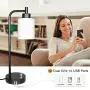 Boncoo Industrial USB Table Lamp Stepless Dimmable Bedside Desk Lamp with 2 USB Charging Ports Vintage Nightstand Lamps Opal Glass Shade Simple Reading Lamp for Living Room Office 6W LED Bulb Included