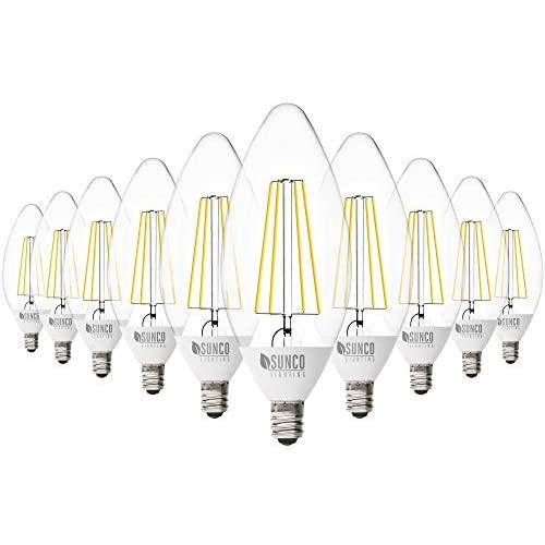 Sunco Lighting 10 Pack B11 LED Candelabra Bulb, Dusk-to-Dawn, 5W=40W, 2700K Soft White, Edison Vintage Filament, 500 LM, E12 Base, Outdoor Decorative Light for Sconces - UL