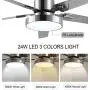 52'' Indoor 5-Blades Ceiling Fan LED Light with Remote Control Modern Stainless Steel Blades Chandelier Ceiling Fan Brushed Nickel Ceiling Fan For Living Room Ceiling Fan With Light For Bedroom
