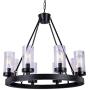 Wellmet Matte Black Wagon Wheel Chandeliers Bubble Glass Shade, Farmhouse 30” 8-Light Iron Chandelier, Industrial Rustic Hanging Ceiling Light Dining Room Kitchen Bedroom Living Room Foyer Hallway